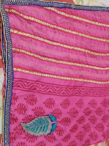 Vibrant Pink Floral Print Saree