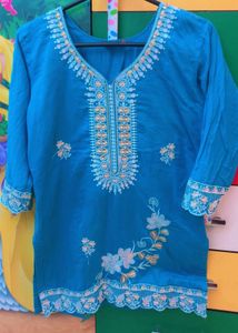 Beautifully Embroidered Teal Kurta