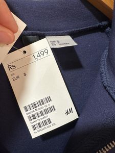 H&amp;M Navy Blue Casual Dress with Striped Sleeves