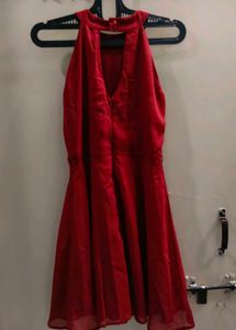 Elegant Red Halter Neck Dress(belt is not included