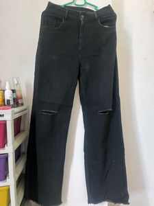 Black Wide Leg Ripped Jeans