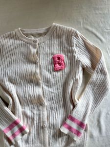 Cute Cream Cardigan with Pink 'B'