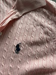 Pink Cable Knit Polo Top