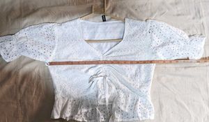 White schiffili Crop Top