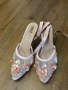 Embellished Mesh Heels