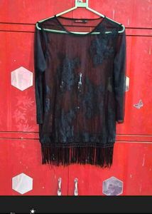 Black Sheer Fringe Tunic