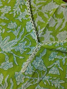 Bright Green Floral Print Kurta