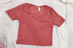 Coral V-Neck crop T-Shirt