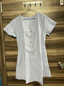 Eyelet Short Sleeve Button-Up Dress