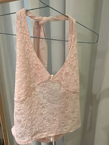 Pink Lace Halter Neck Cami Top