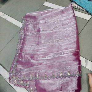 Shimmering Pink Embellished Saree with  stiched bl