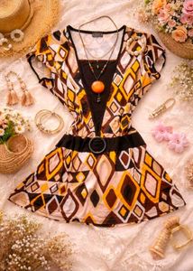 Retro Geometric Print Tunic Top