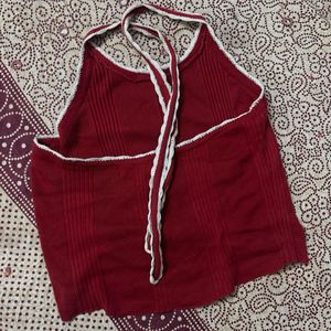Ribbed Halter Neck Cami Top with crochet details