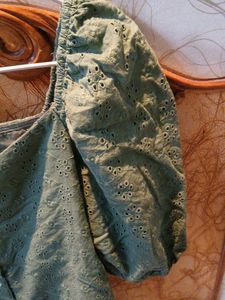 Green Eyelet Puff Sleeve Top