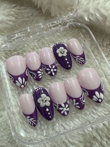 Handcrafted Purple Mehndi Floral 3D Press-On Set