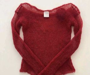 Chic Red Sheer Knit Top with Rose Detail