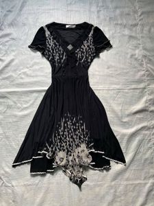 Chic Black Short Sleeve Print Dress