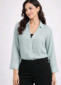 Light Blue Textured Open Cardigan