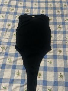 Black Ribbed Sleeveless Bodysuit
