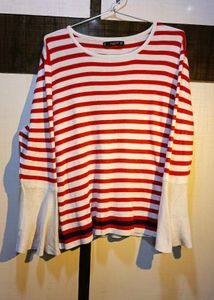 MANGO Red &amp; White Striped Top
