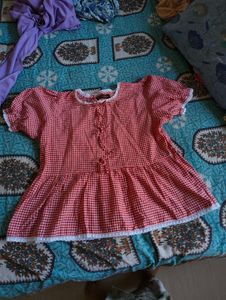 Red Gingham Peplum Kurta