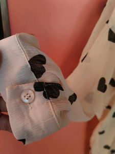 Sheer Heart Print Button-Up Shirt