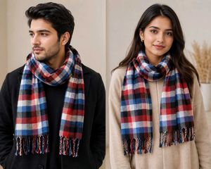 Unisex Plaid Scarf with Fringes