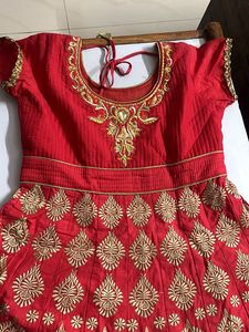 Red &amp; Gold Embroidered anarkali suit set