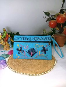Embroidered Blue Hand Purse