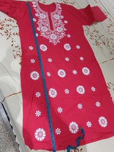 Beautiful Red Kurta with White Embroidery