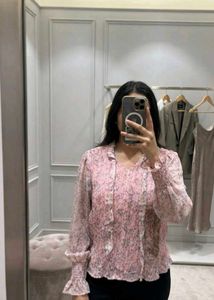 Sheer Floral Print Tie Neck top
