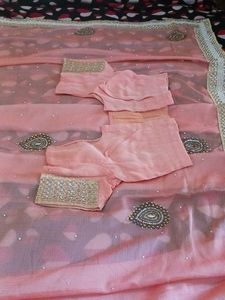 Beautiful peach Pink Embellished Saree