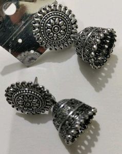Oxidized Silver Jhumka Earrings