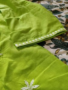Bright Green Kurta with White Pants
