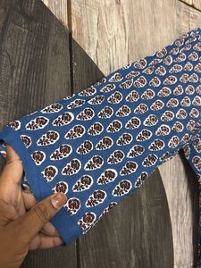 Blue Printed Cotton Kurta cum top