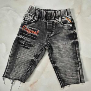 Gray Denim Shorts with "Original" Print