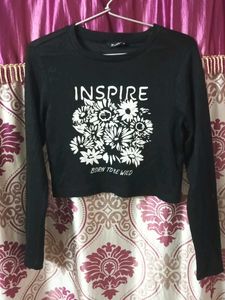 Black "Inspire Born To Be Wild" Crop Top