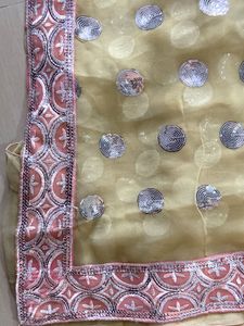 Pink &amp; Gold/ Off White Sequin Embellished Saree