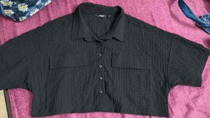 Black Textured Cropped Shirt(size-M)
