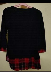Black T-shirt with Plaid Trim