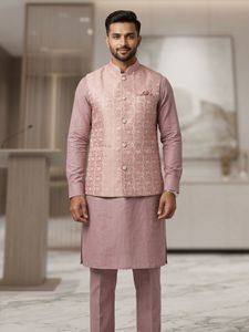 Men's Pink Kurta Set with Nehru Jacket