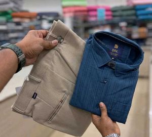 Men's Blue Striped Shirt And Pant Combo