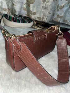 Brown Croc Embossed Clutch Bag