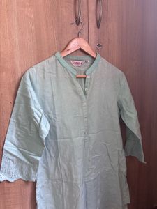 Biba Mint Green Embroidered Kurti - Size L