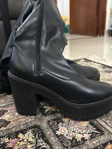 Black Faux Leather Platform Boots