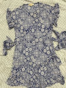 Blue &amp; White Floral Wrap Dress
