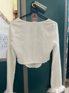 White Corset Style Mesh Top with Fur Cuffs