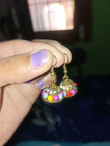 Boho Jhumka Earrings with Colorful Beads