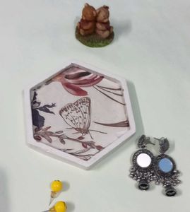 Decorative Hexagonal Tray with Butterfly Design