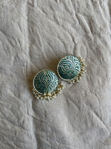 Teal &amp; Silver Stud Earrings